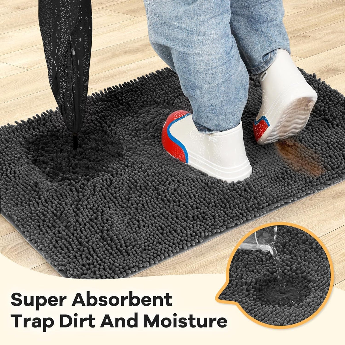 Absorbent Dog Door Mat for Muddy Paws, 72" x 24" Chenille Indoor Mats for Entryway, Trap Dirt Front
