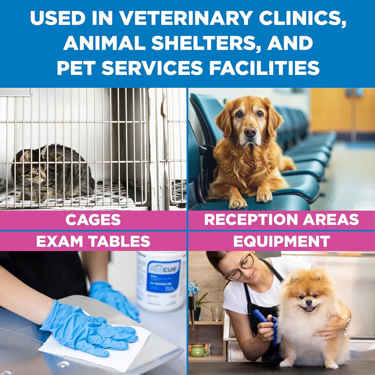 REScue One-Step Disinfectant Cleaner & Deodorizer Wipes for Vet Use – Cleaner for Kennels, Litter