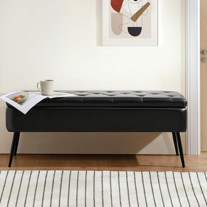 Leather Storage Ottoman Bench,End of Bed Bench for Living Room Bedroom Dinning Room
