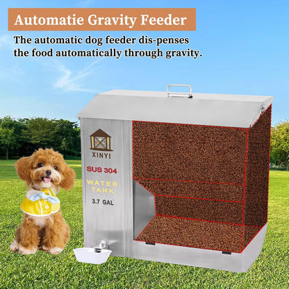 XINYI Automatic Dog Feeder and Waterer 2-in-1,SU304 Stainless Steels 3.7 Gallon Water Tank with 1