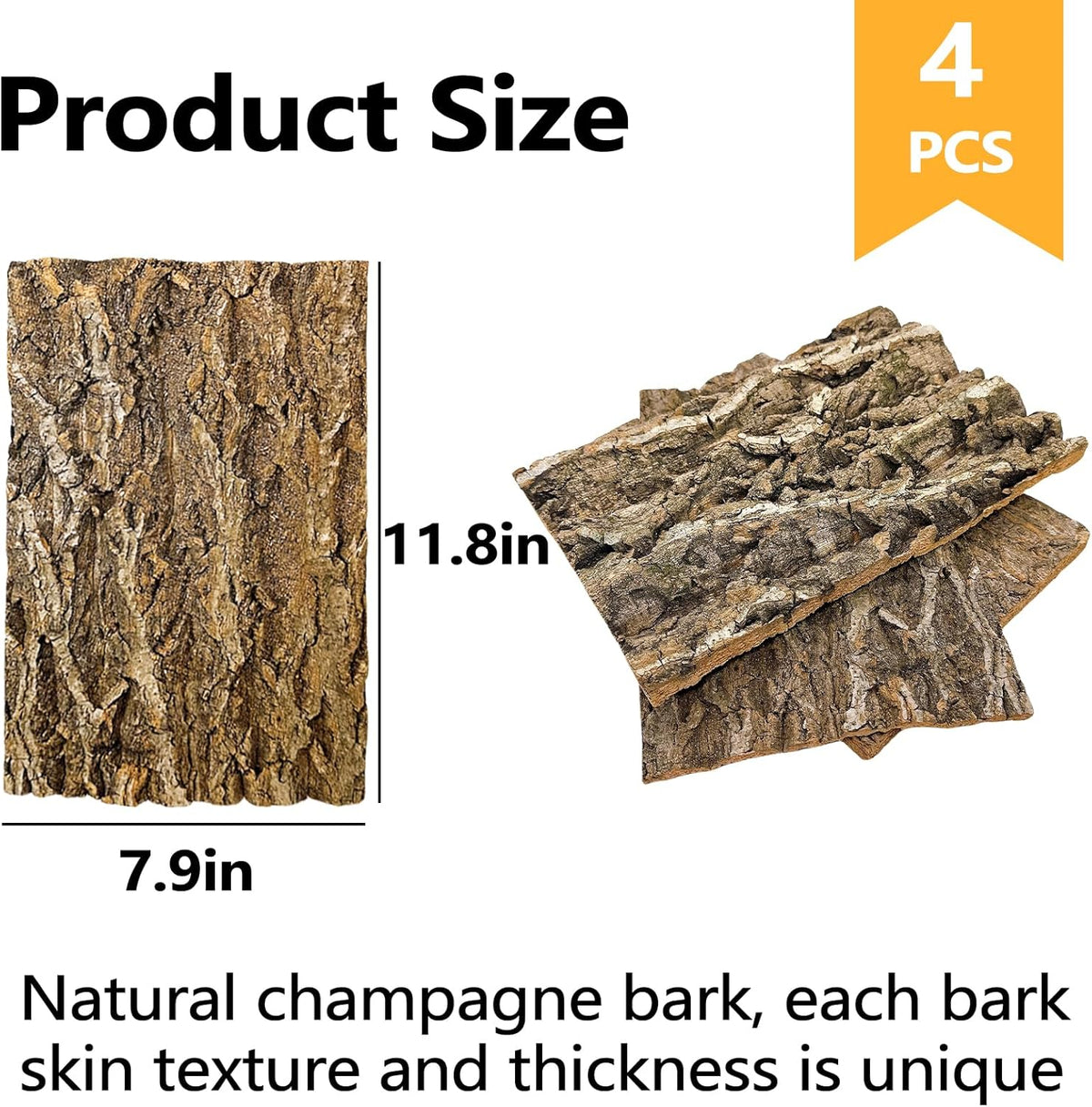 BNOSDM 4pcs Reptile Cork Bark Terrarium Background Bearded Dragon Tank Decor for Lizard Bearded