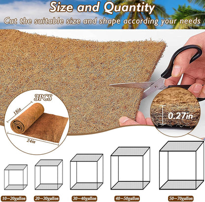 ZeeDix 3 Rolls Coconut Fiber Reptile Substrate Mat, 18 x 24 inches Natural Coco Mat Reptile Carpet