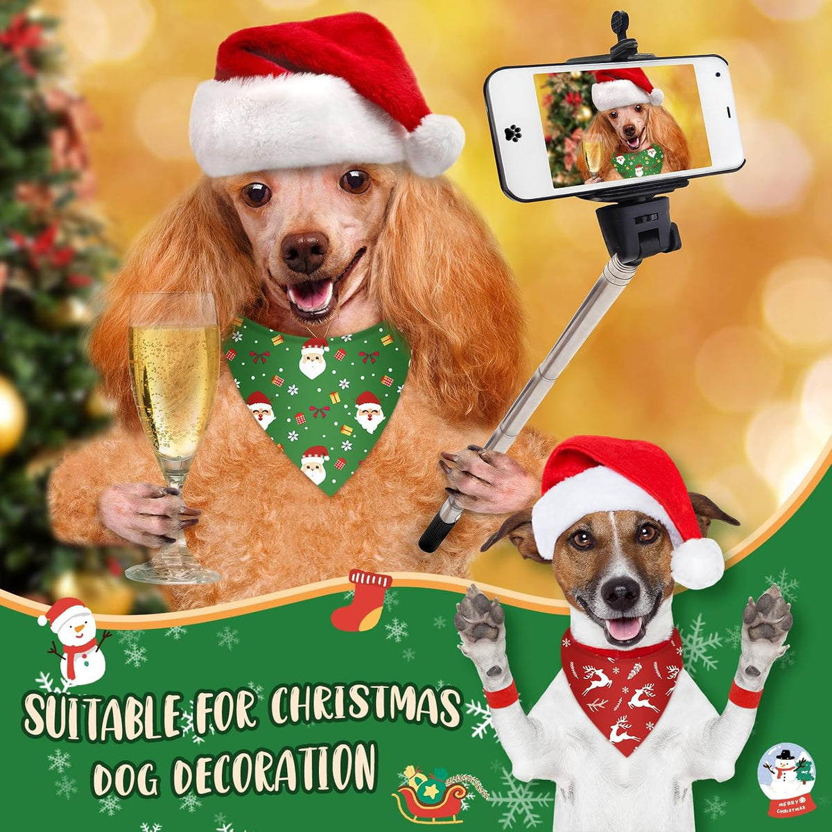 Weewooday 50 Pcs Christmas Bandanas for Dogs Xmas Bandanas Bulk with Santa Snowflake Candy Cane