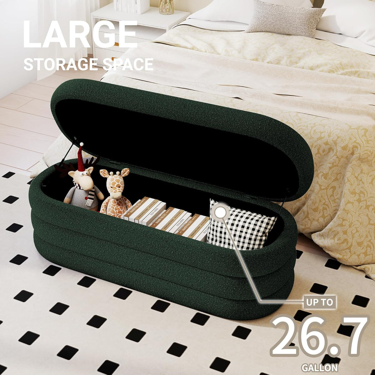 Storage Ottoman Bench 49.2 Inch Upholstered Fabric Storage Bench for Bedroom End of Bed Aesthetic