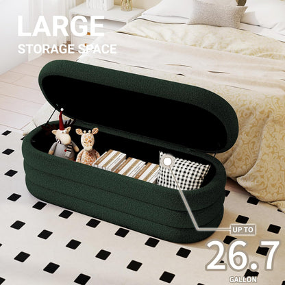 Storage Ottoman Bench 49.2 Inch Upholstered Fabric Storage Bench for Bedroom End of Bed Aesthetic