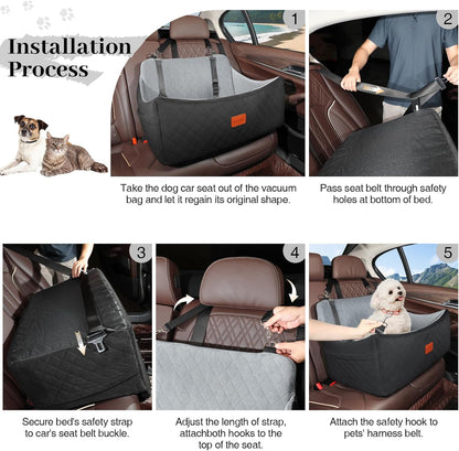 Dog Car Seat for Medium & Large Dogs Up to 55lbs, Memory Foam Cushion, Washable Cover, Safety