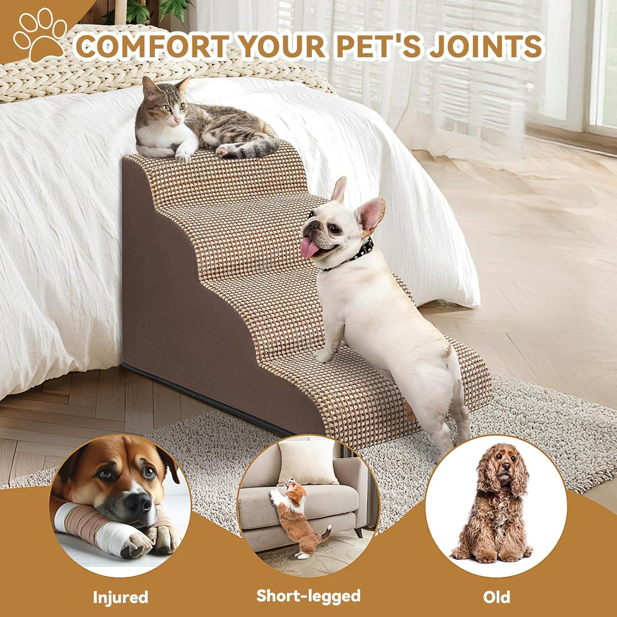 Dog Ramp and Stair for Bed 16" H-20 H,3-Step Cat Stair for Sofa and Chair,4-Step Dog Ramp for High