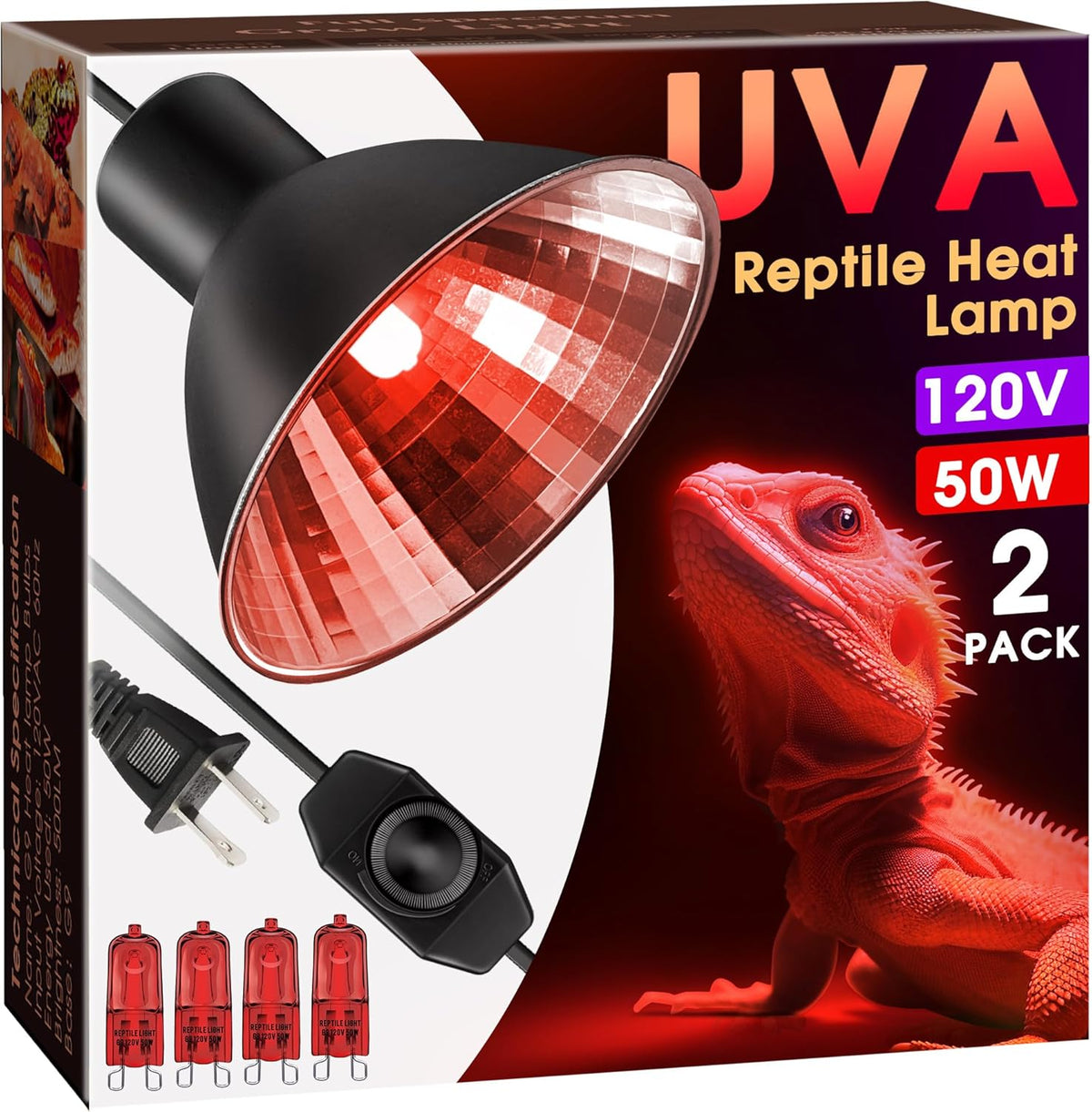 Briignite Reptile Heat Lamp Red, Reptile Night Lamp 50W, G9 Heat Bulb & Dome Reptile Light Fixture