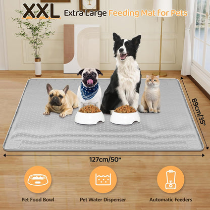 Dog Food Mat, Extra Large 50" x 35" Silicone Pet Feeding Mat with Raised Edge Pet Placemat for