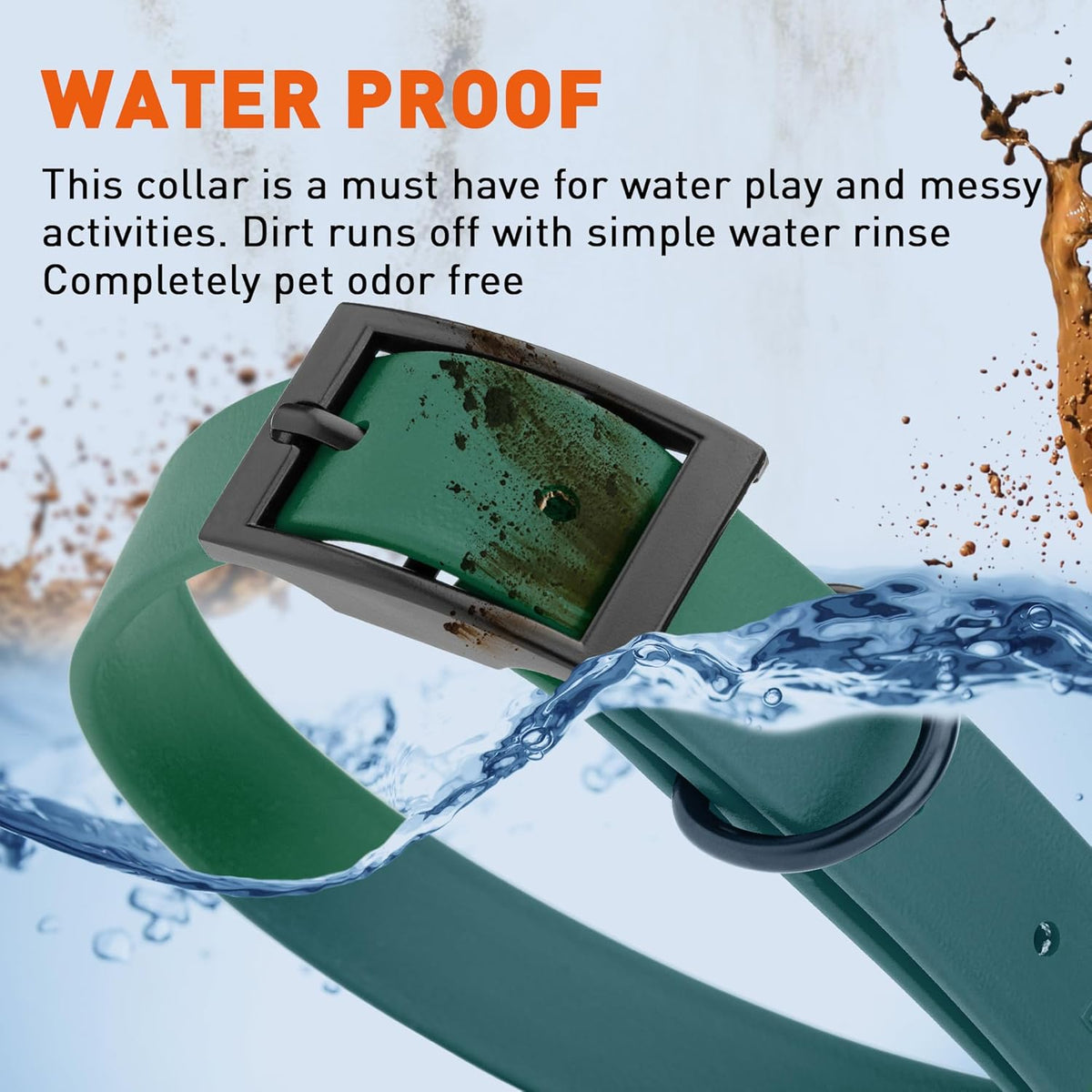 Dogline Biothane Waterproof Dog Collar Strong Coated Nylon Webbing with Black Hardware Odor- Proof