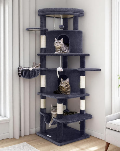 Globlazer Corner Cat Tree for Large Cats, 66inch Tall Curved Series Large Cat Tower for Multiple