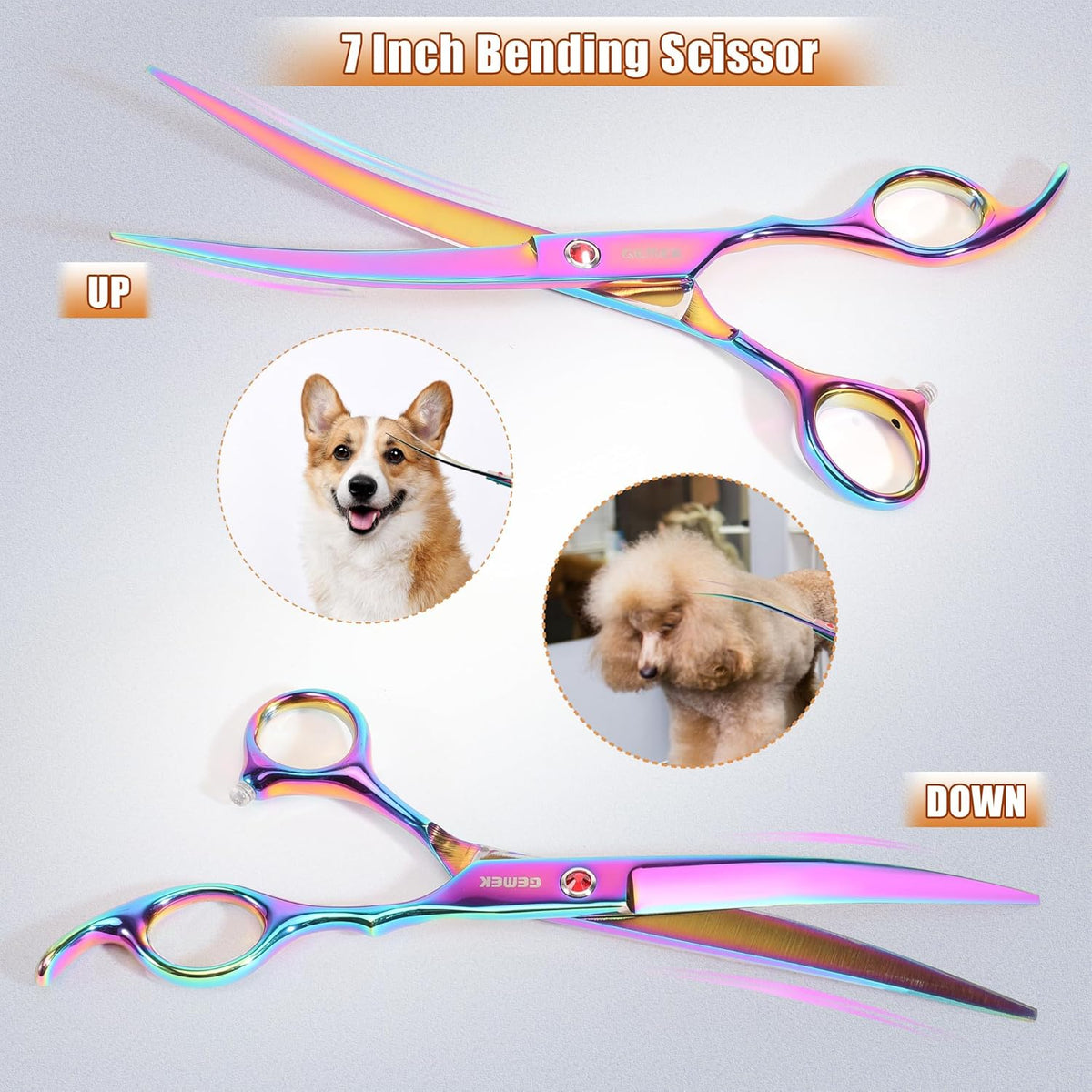 7.0in Titanium Professional Pet Grooming Scissors Set, GEMEK 6 in 1 Straight & Thinning & Upwards