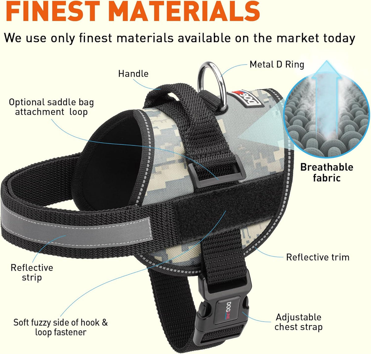 Dogline Dog Harness, Reflective No-Pull Adjustable Vest with Handle for Walking, Training