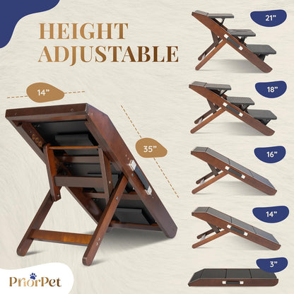 Dog Steps for Bed & Couch 2-in-1 Dog Stairs/Ramp - Height Adjustable Dog Ramp for Couch 7” - 20”
