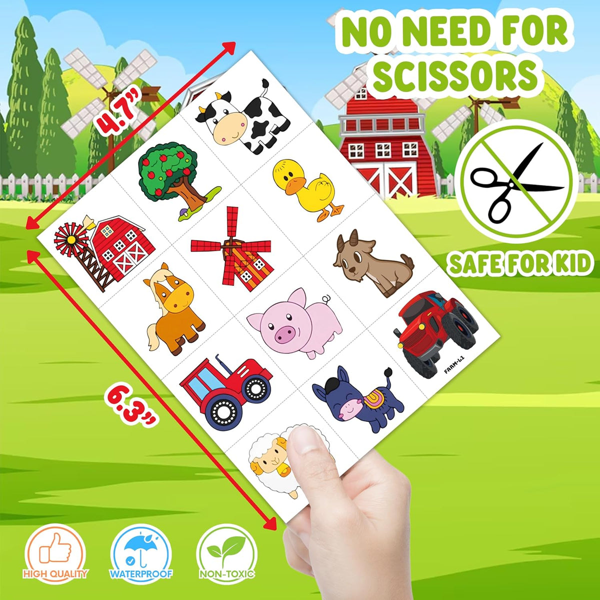 72 PCS Farm Barnyard Animal Pre-Cut Temporary Tattoos Sticker Birthday Decorations Party Supplies