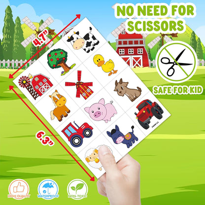 72 PCS Farm Barnyard Animal Pre-Cut Temporary Tattoos Sticker Birthday Decorations Party Supplies