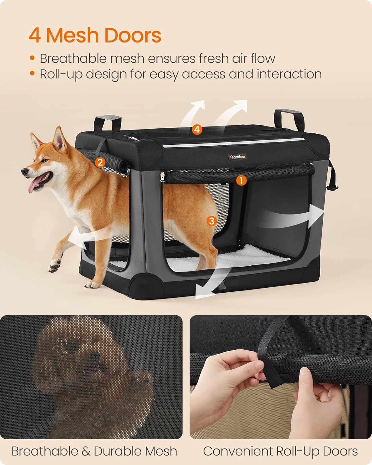 Feandrea Collapsible Dog Crate, 30-Inch Portable Dog Travel Crate for Medium Dogs, Oxford Fabric