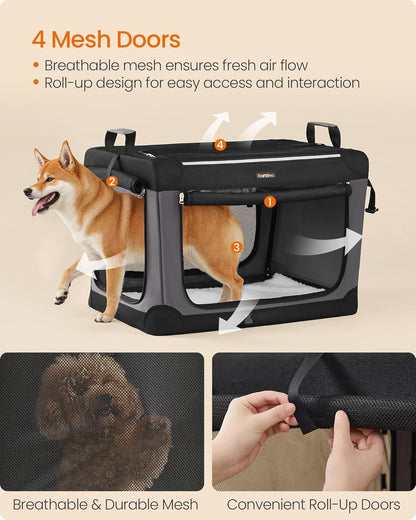 Feandrea Collapsible Dog Crate, 30-Inch Portable Dog Travel Crate for Medium Dogs, Oxford Fabric
