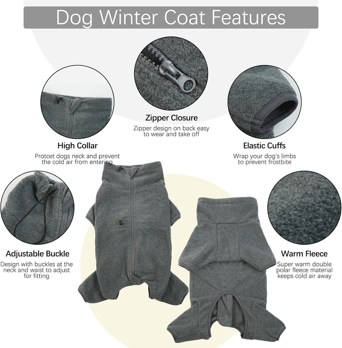 ROZKITCH Dog Warm Pajamas, Pet Windproof Warm Cold Weather Jacket Vest Cozy Jumpsuit Apparel Outfit