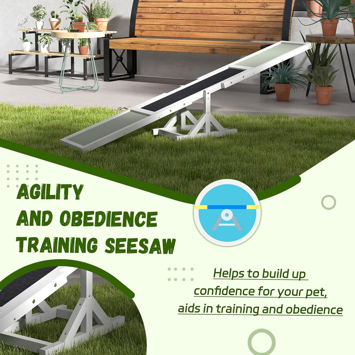 PawHut Wooden Dog Agility Seesaw for Training and Exercise, Platform Equipment Run Game Toy