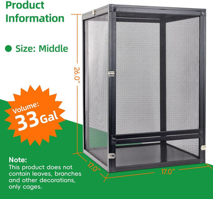 33 Gal Detachable and Foldable Reptile Butterfly Cage Terrarium, 360° Observation, Airflow