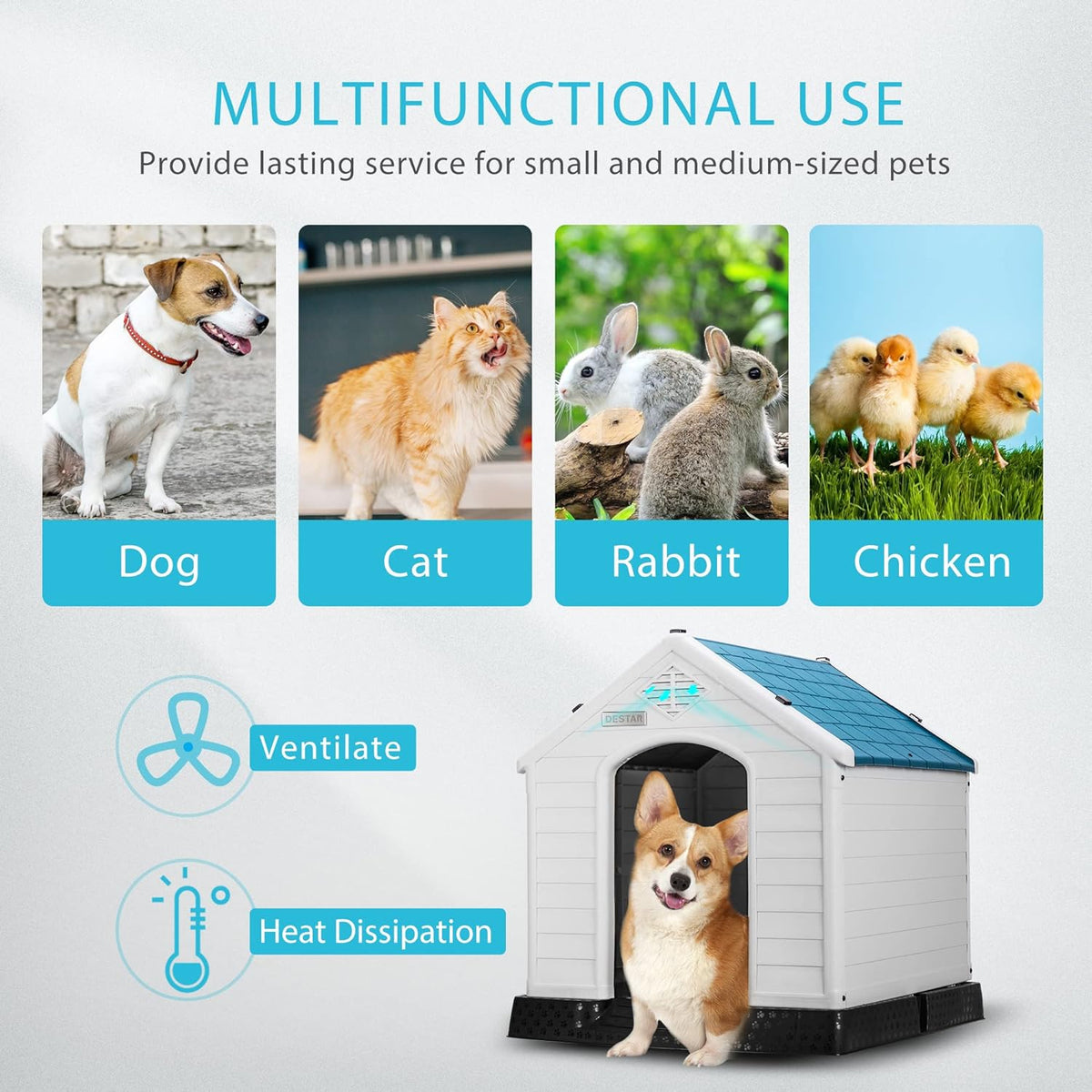 DEStar Durable Waterproof Plastic Pet Dog House Indoor Outdoor Puppy Shelter Kennel with Air Vents