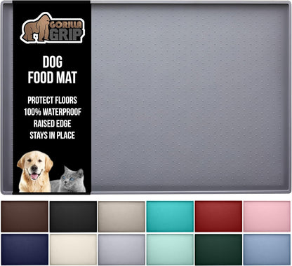 GORILLA GRIP 100% Waterproof Raised Edge BPA Free Silicone Pet Feeding Mat, Dog Cat Food Mats
