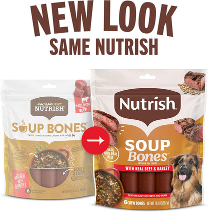 Nutrish Soup Bones Premium Dog Chews with Real Beef and Barley, 11 Chews, Packaging May Vary