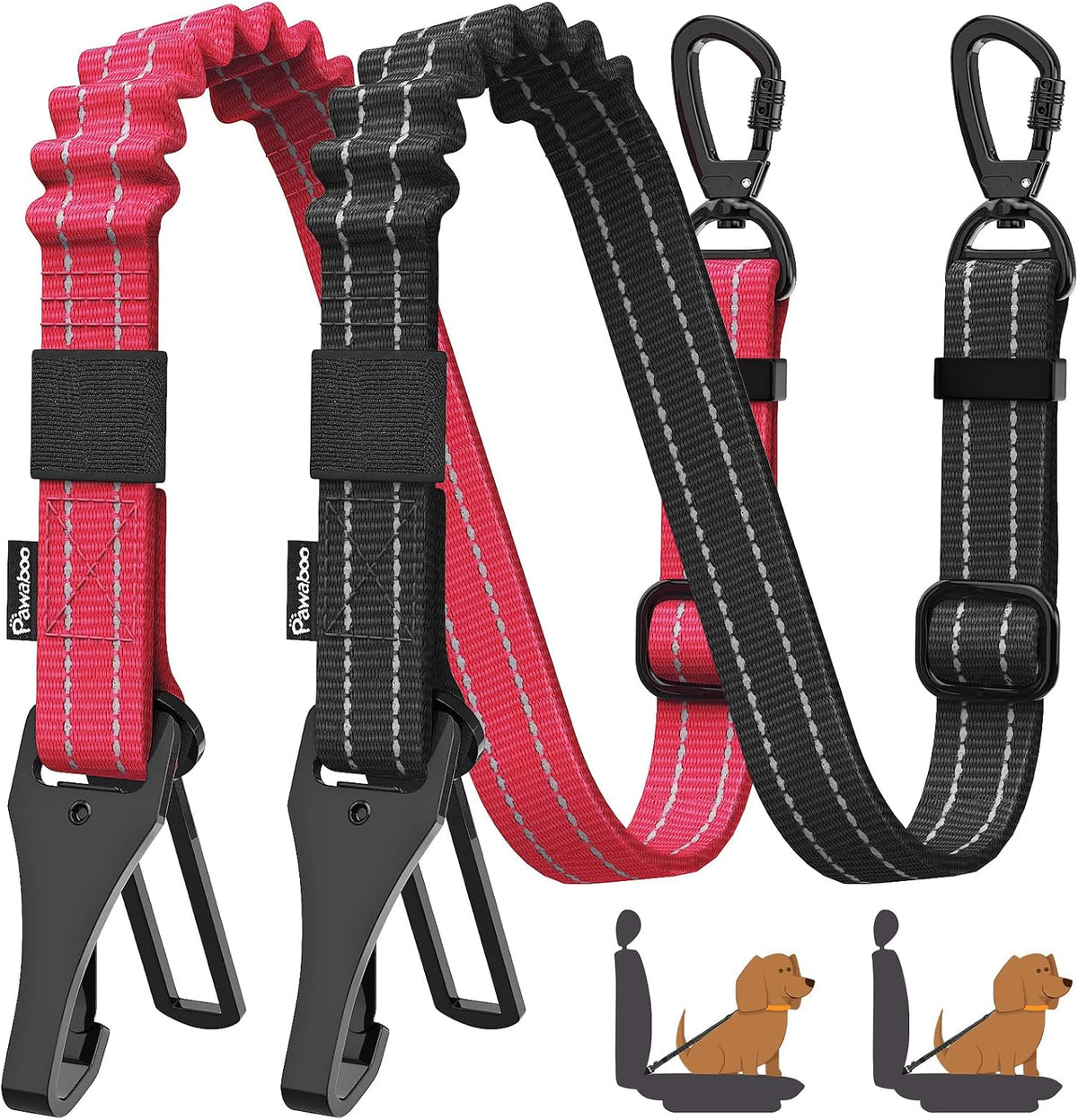 Pawaboo 2Pack Dog Seatbelt for Car, 3-in-1 Dog Seat Belt Bungee, Shockproof Dog Car Tether with