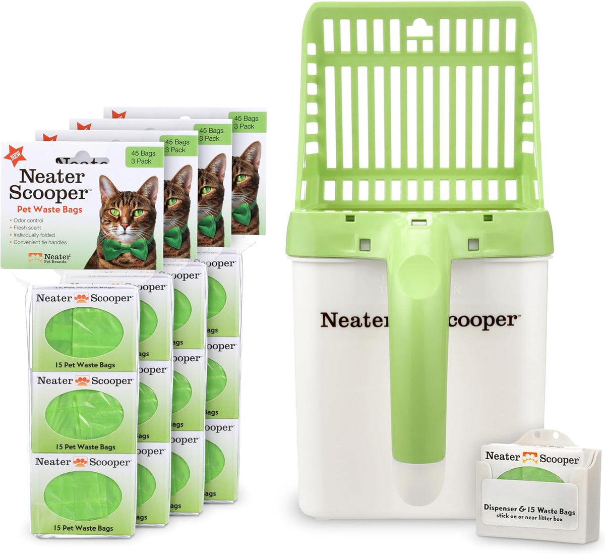 Neater Pet Brands Neater Scooper Standard Cat Litter Scoop, 195 Refill Bags – Mess-Free Cat Litter