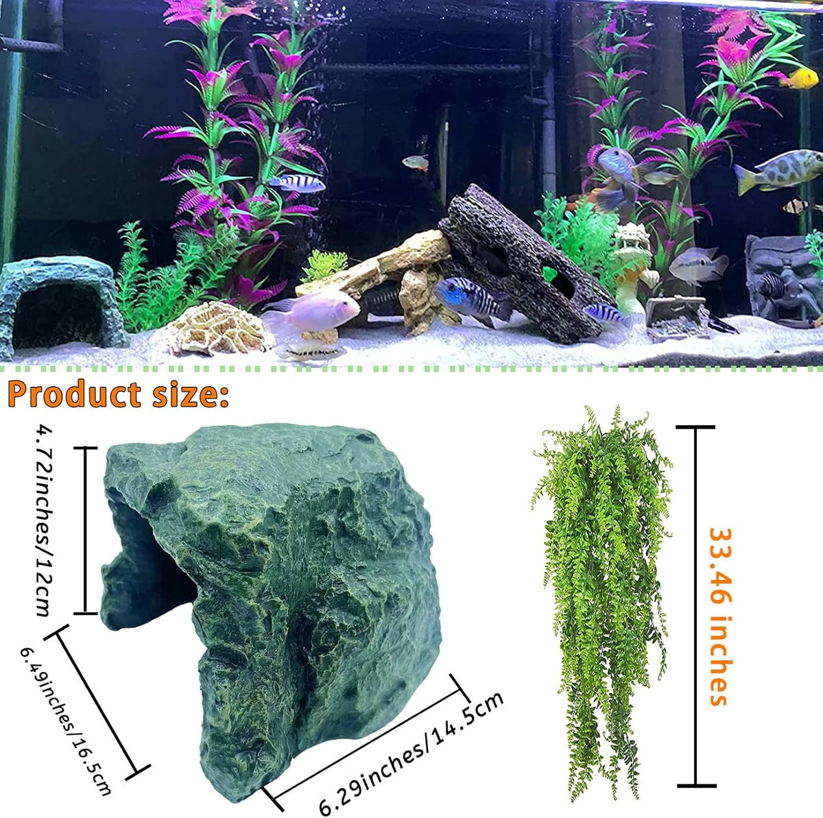 kathson Reptile Rock Hideout Cave,Tortoise Hide Caves,Resin Hides Shelter,Reptile Green Plant