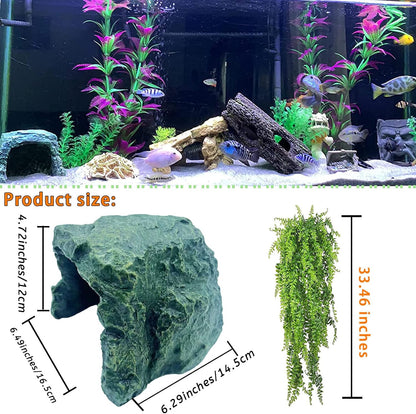 kathson Reptile Rock Hideout Cave,Tortoise Hide Caves,Resin Hides Shelter,Reptile Green Plant