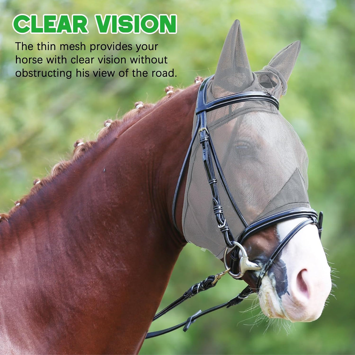 2 Pcs Horse Fly Mask with Ears Adjustable UV Protection Horse Fly Mask Accessories Large Eye Space