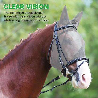 2 Pcs Horse Fly Mask with Ears Adjustable UV Protection Horse Fly Mask Accessories Large Eye Space