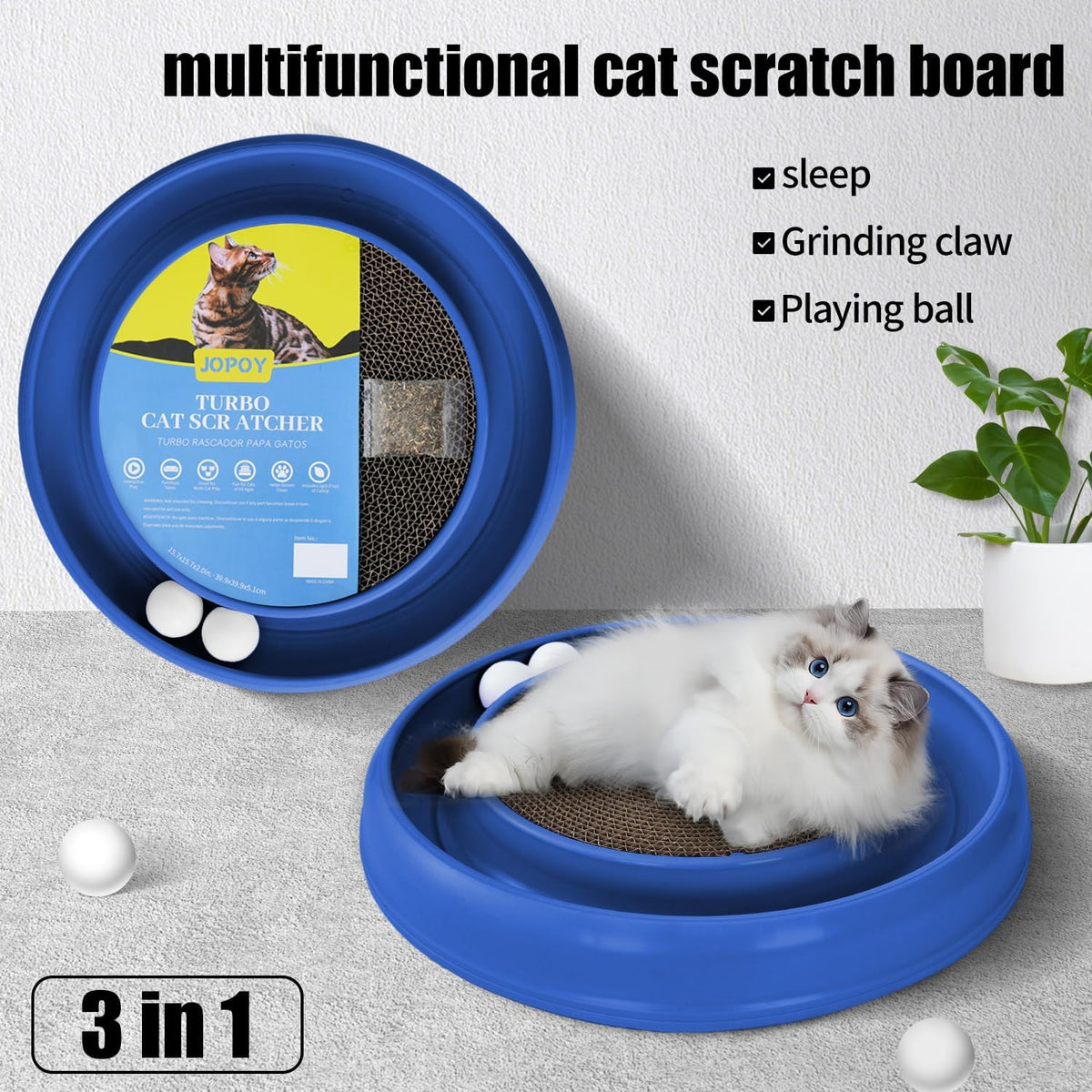 Interactive Cat Scratcher with Two Rotating Balls,Durable Scratch Pad for Indoor Play,Cardboard Cat