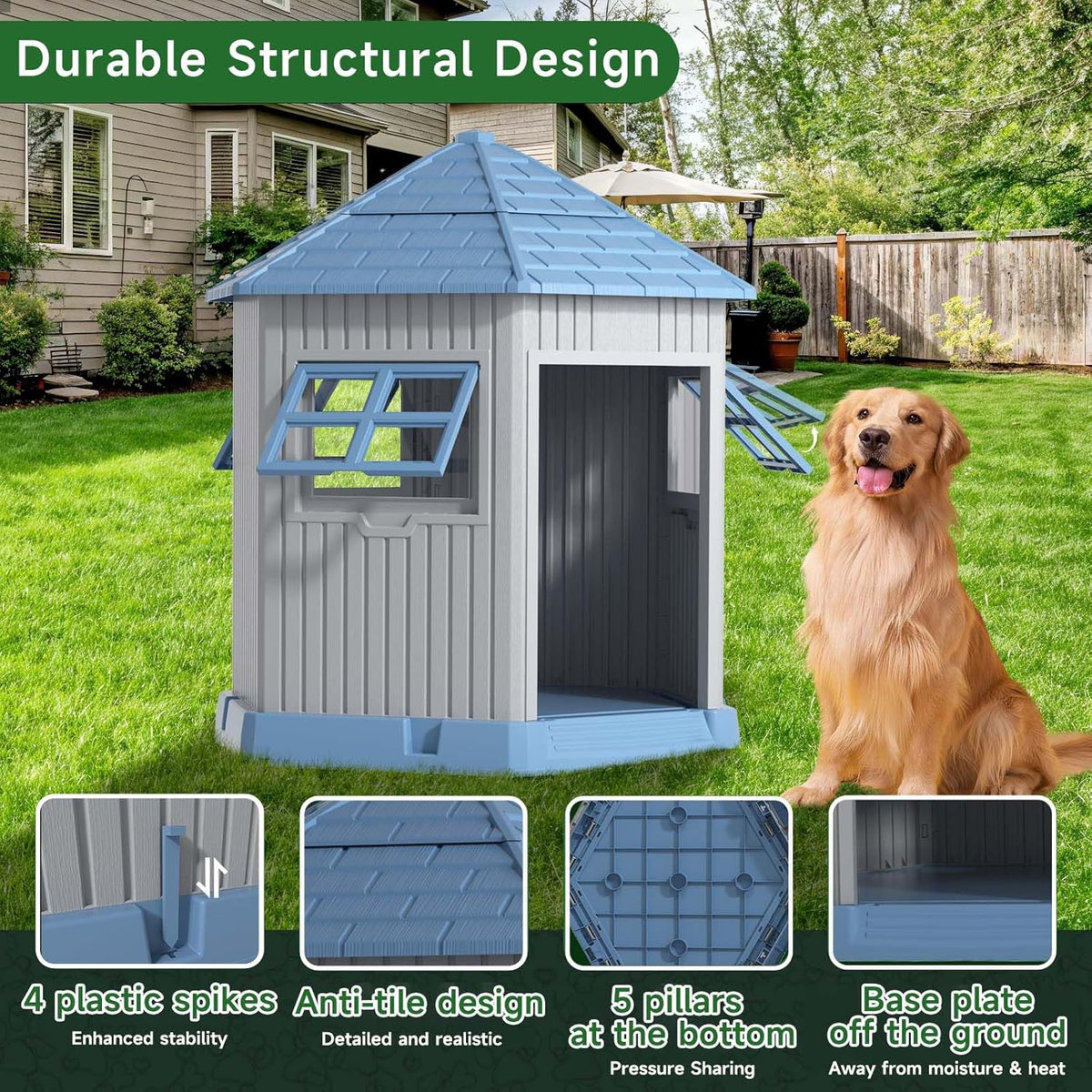 Vixzen Large Outdoor Dog House,Durable Water Resistant Resin Dog House,Doghouse for Small to Large