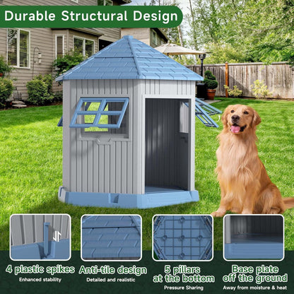 Vixzen Large Outdoor Dog House,Durable Water Resistant Resin Dog House,Doghouse for Small to Large