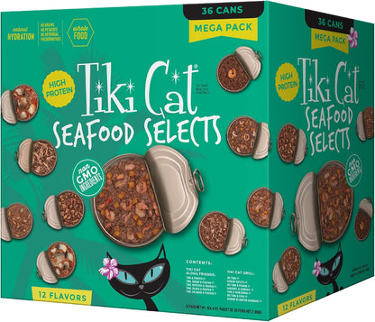 Tiki Cat Seafood Selects, Ultimate Variety Pack, 36 High Protein Servings with Real Flaked Fish