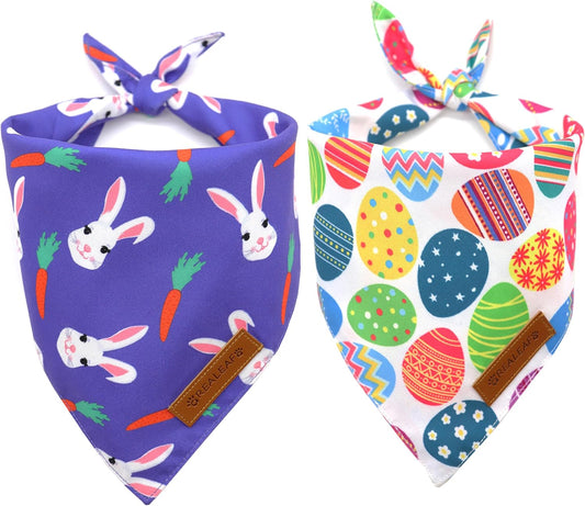 Realeaf Easter Dog Bandanas 2 Pack, Triangle Reversible Pet Scarf for Boy and Girl, Premium Durable