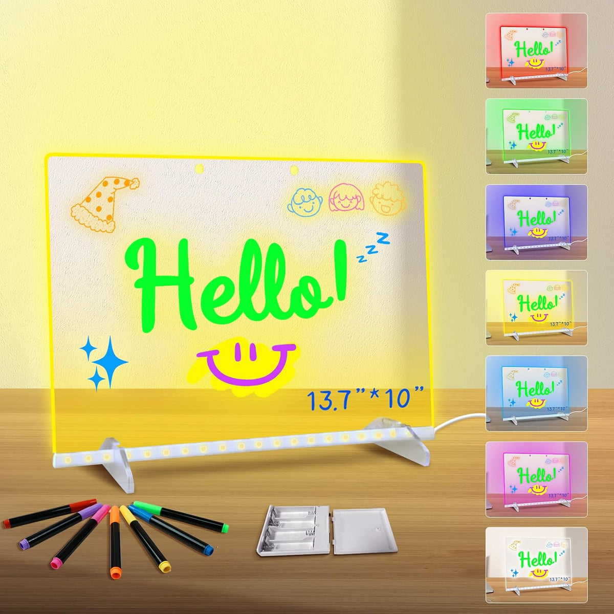 Led Drawing Board for Kids, LED Note Board with Colors,Doodle Glow Drawing Board, 13.7"X10" 6 Modes