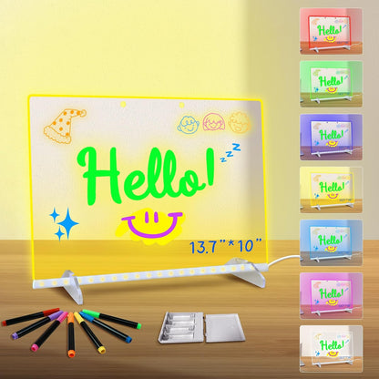 Led Drawing Board for Kids, LED Note Board with Colors,Doodle Glow Drawing Board, 13.7"X10" 6 Modes
