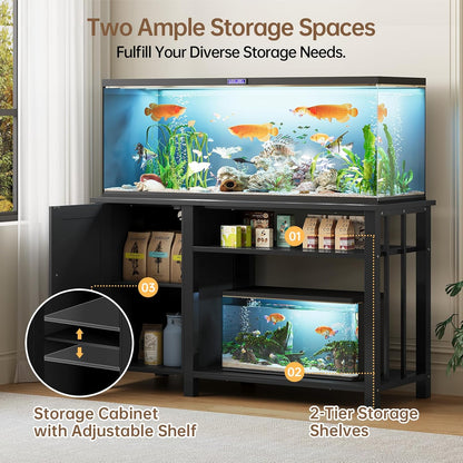 55-75 Gallon Fish Tank Stand with Power Outlet & Adjustable Shelf, Heavy Duty Aquarium Stand with