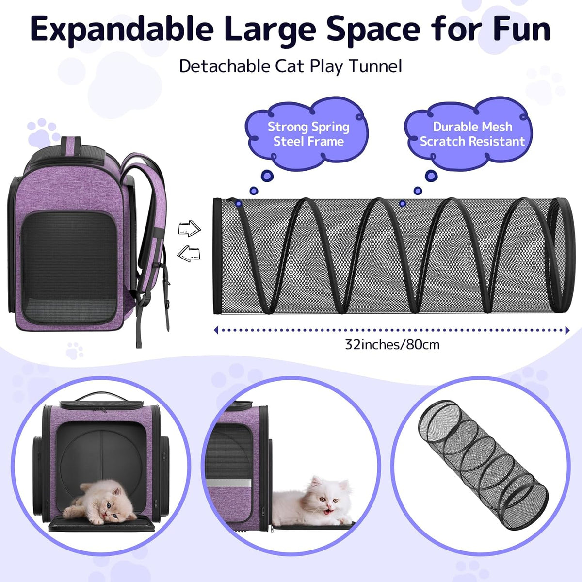 Pawtners Cat Carrier Backpacks Expandable Cat Backpack with Breathable Mesh, Pet Carrier Backpack