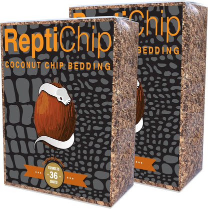 ReptiChip Reptile Bedding Loose Coconut Chip 36 Quart 2 Pack Coco Husk Substrate Mulch for Snake