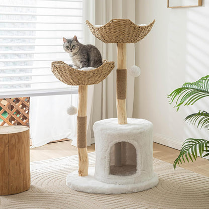 Cat Tree Tower, 46 inch Modern Cat Tree for Indoor Cats Large Adult, Luxury Cat Condo with