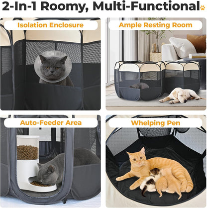 EighteenTek 2-in-1 Pop Up Cat Playpen XLarge, Dog Puppy Pet Playpen, Indoor Outdoor Cats Enclosed