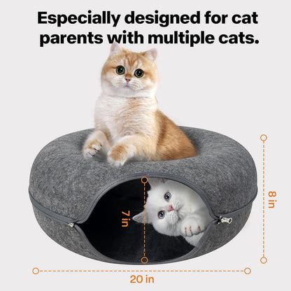 Pawise Peekaboo Cat Cave Donut Tunnel Bed, Cat Tunnel Bed,Bonus Separate Pom-Pom Bell Toy (Not