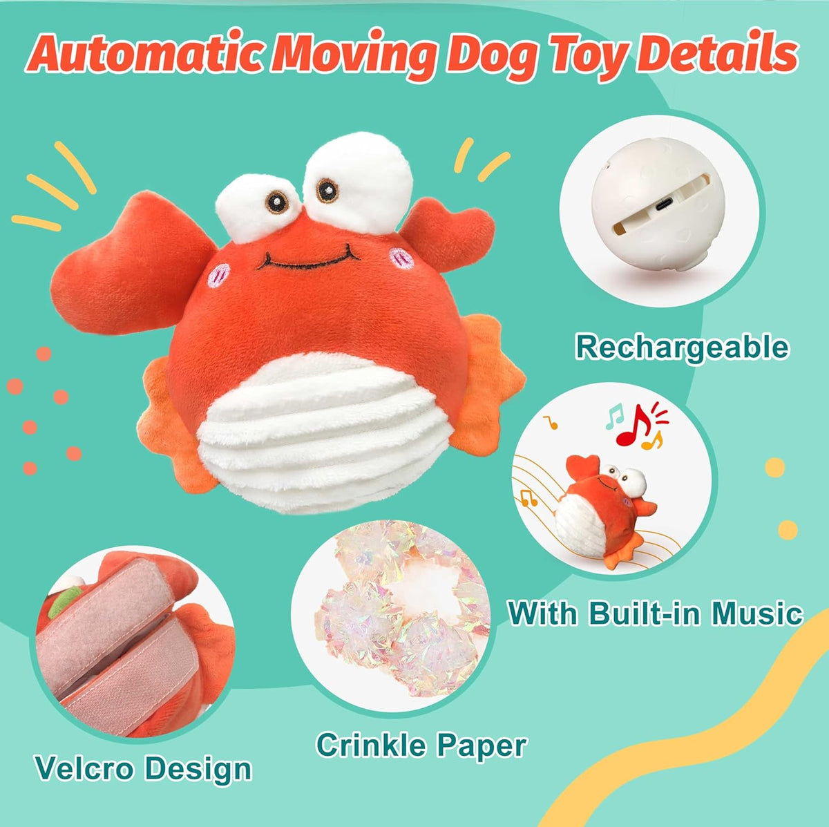 Crab Interactive Dog Toys – Rechargeable Self-Play Toy with Motion-Activated Ball & Music Recording
