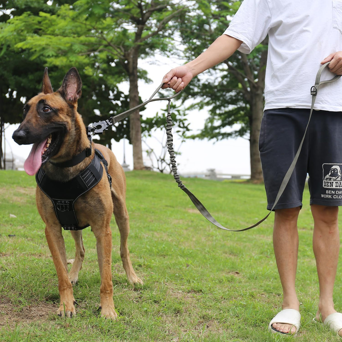 ICEFANG Tactical Dog Leash,K9 Training Walking Bungee Lead with 2 Control Handle,Heavy Duty Quick