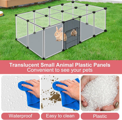 20 Panels Small Animals Playpen, 48" x 24" x 16" Transparent Pet Playpen with Waterproof